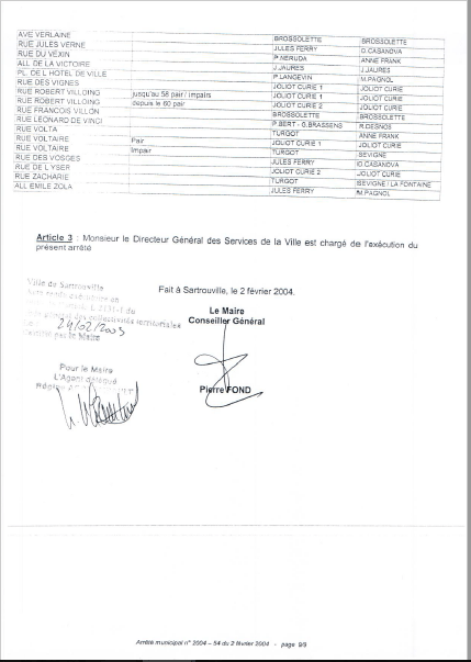 Sectorisation Sartrouville Arrêté 2004-9