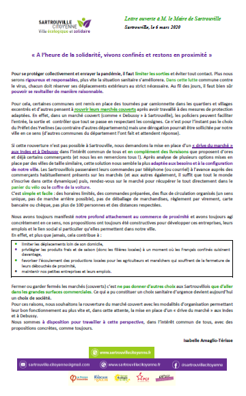 Lettre ouverte Marché Confinement